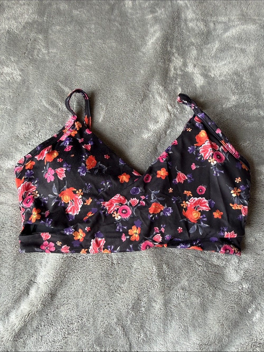 Floral Black sports bra with Pink & Orange Flowers